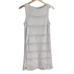 Kate Spade New York White Crochet Knit Fringe Dress | 100% Cotton | Size Small